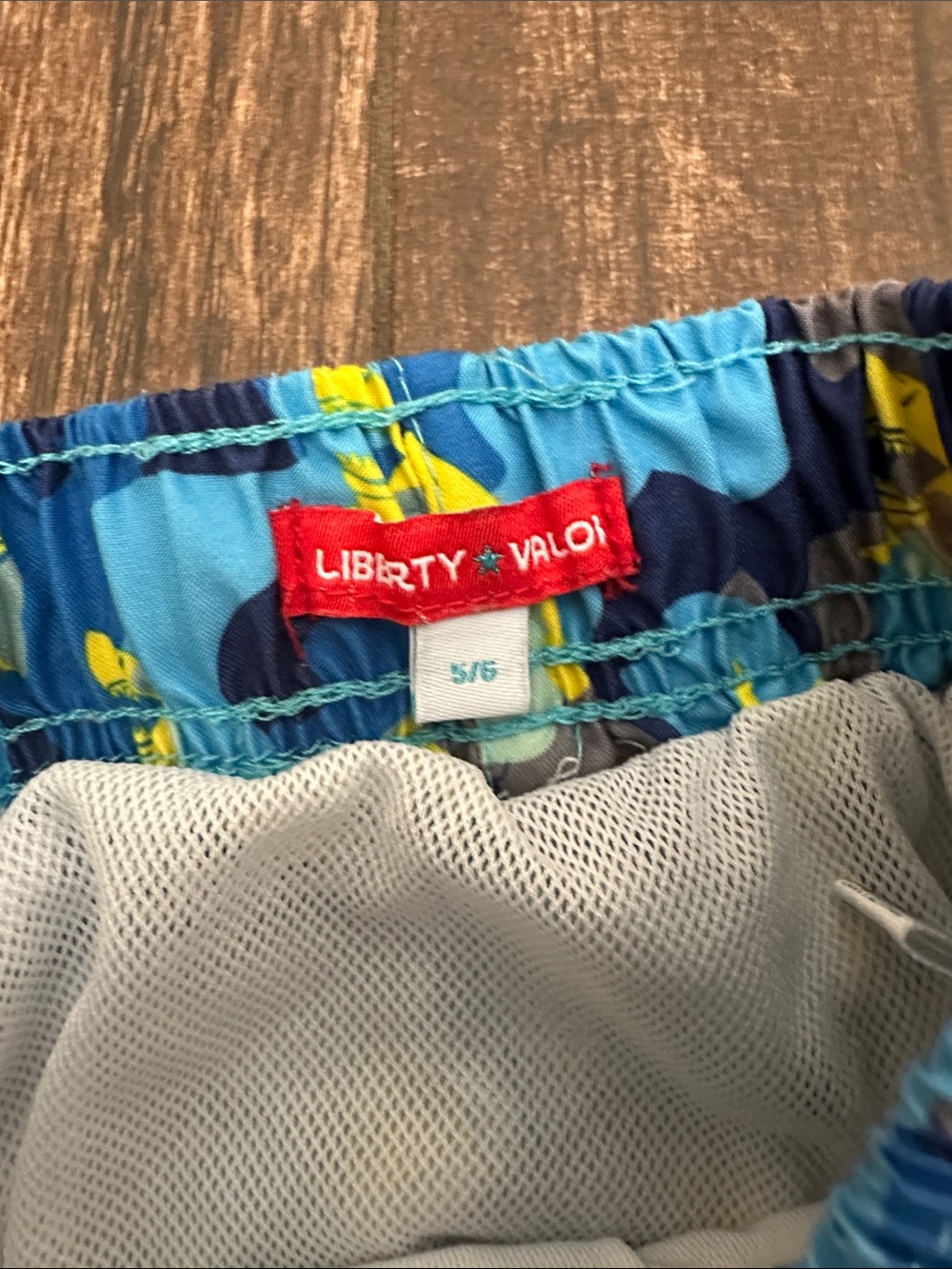 liberty Blue and Yellow Shark Camo Kids Swim Trunks - Picture 2 of 4